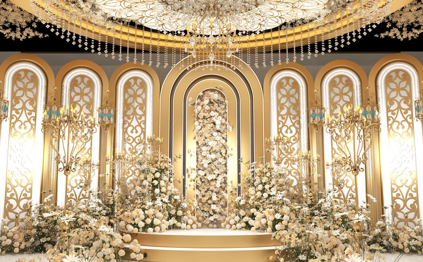 炉霍香槟色调婚礼堂效果展示